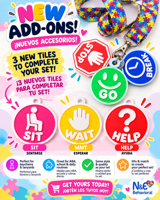 ABA Communication Keychain Tiles – 3-Piece Add-On Set | SIT • WAIT • HELP