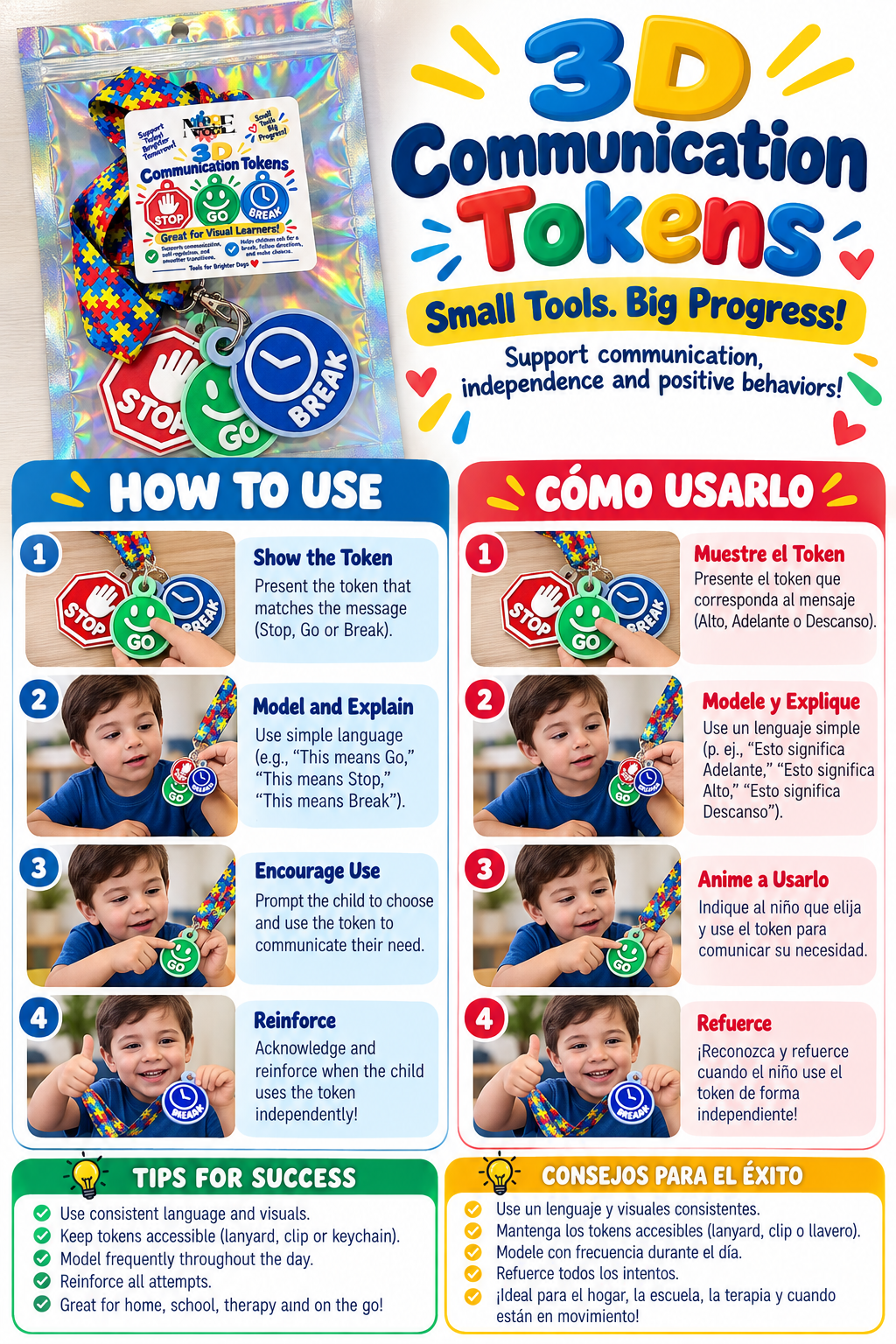3D Visual Communication Token Lanyard – STOP, GO & BREAK