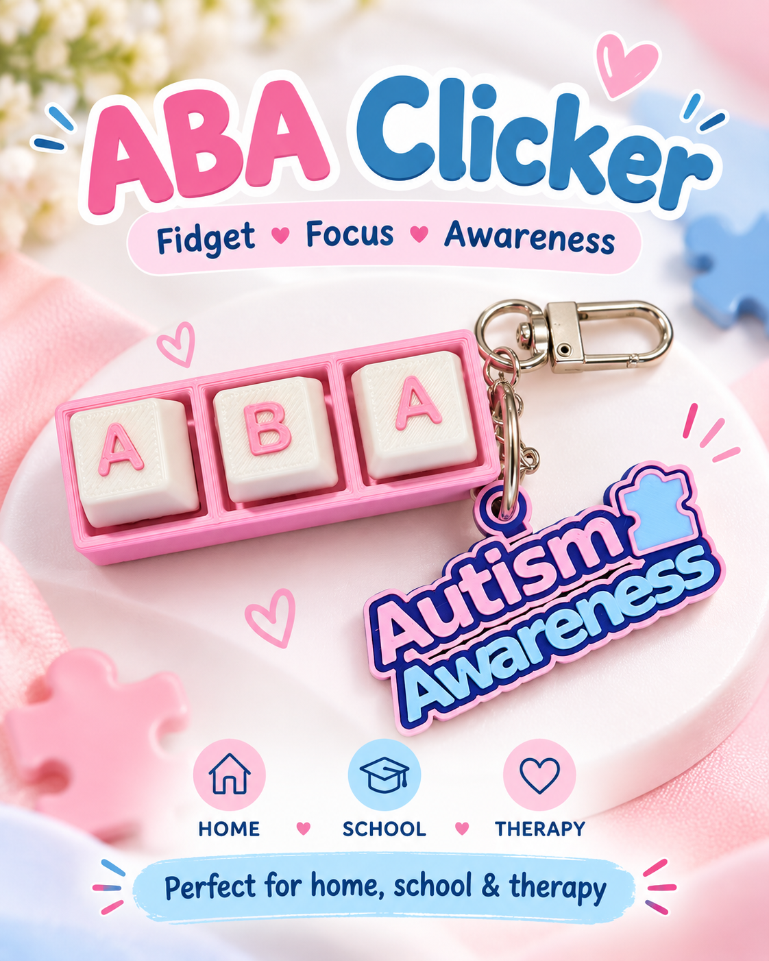 ABA Clicker Fidget Keychain – Autism Awareness Edition