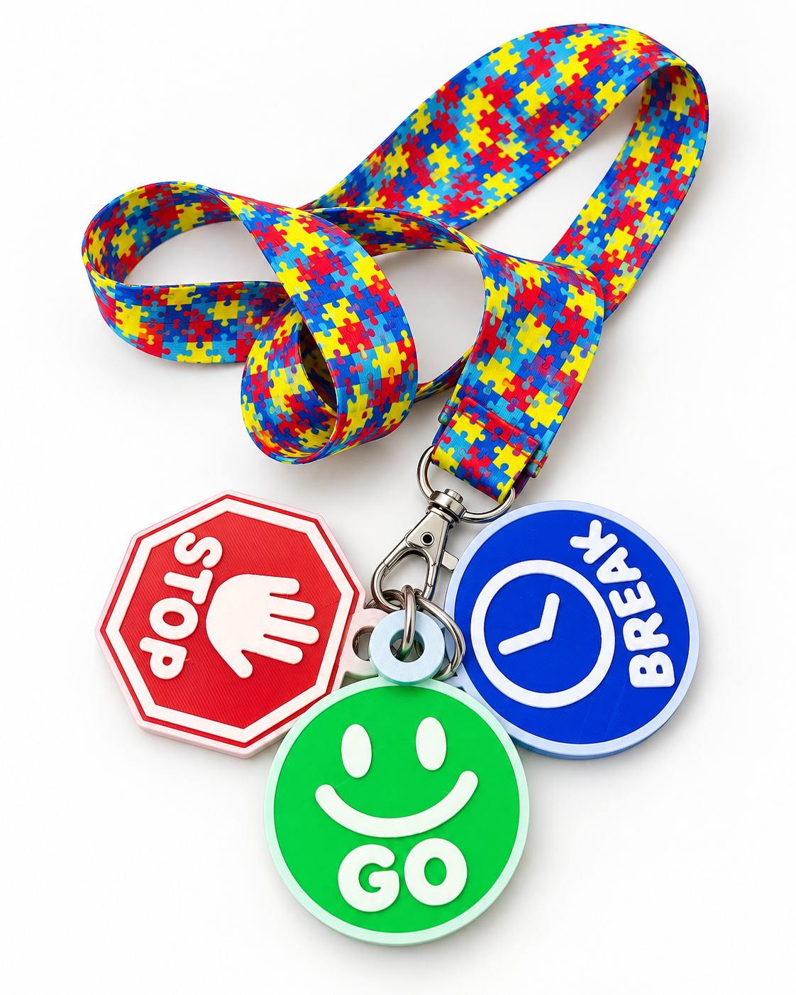 3D Visual Communication Token Lanyard – STOP, GO & BREAK